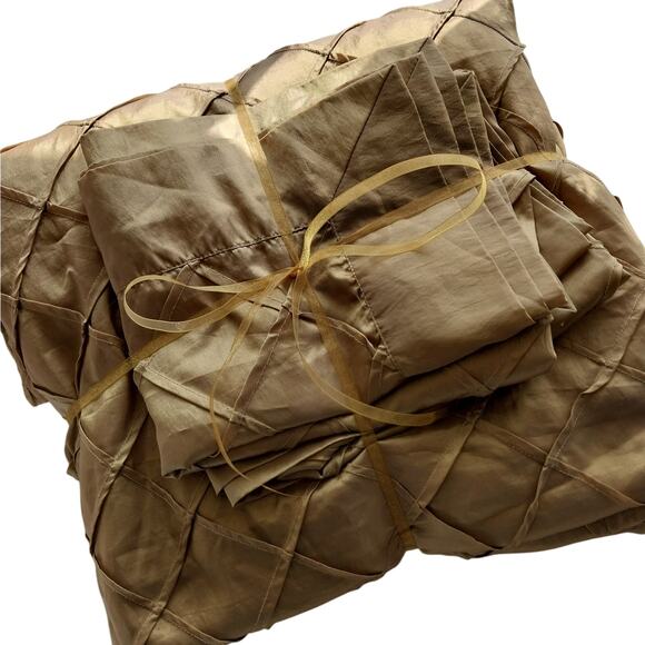 GORGEOUS GOLD! DIAMOND TUFTED GOLD SATIN DUVET COVER & MATCHED SHAMS SET! SZ FL - Picture 10 of 10